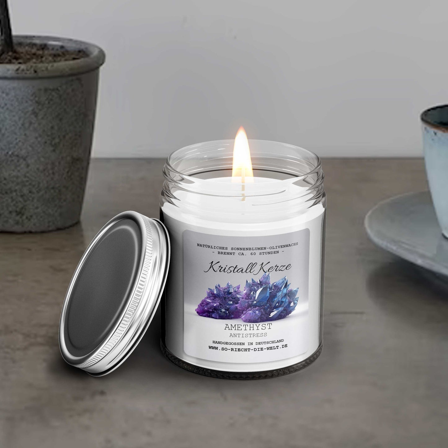 ANTI-STRESS – Amethyst Crystal Scented Candle – Water Jasmine | Sea Salt Rose | Ozone-1