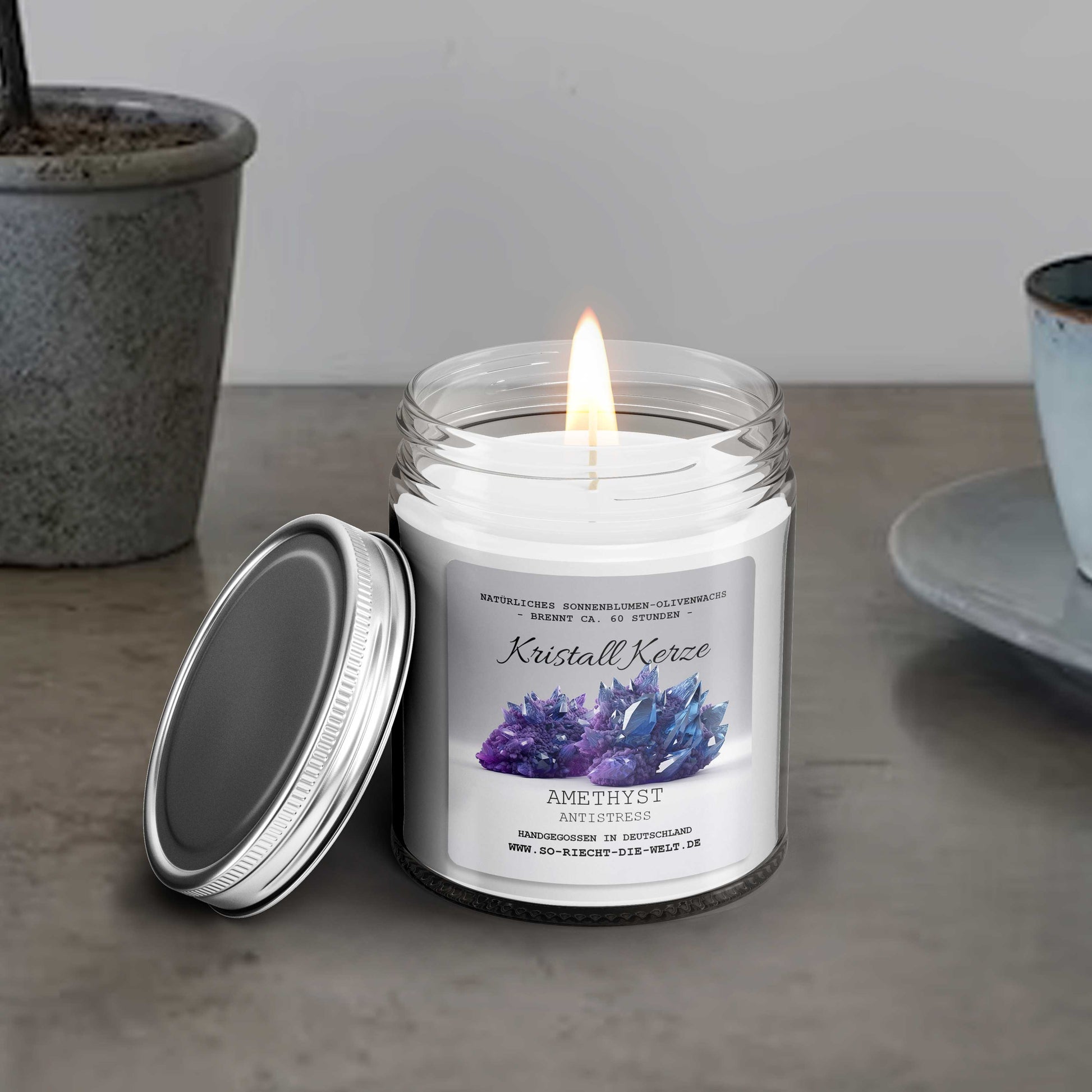 ANTI-STRESS – Amethyst Crystal Scented Candle – Water Jasmine | Sea Salt Rose | Ozone-1