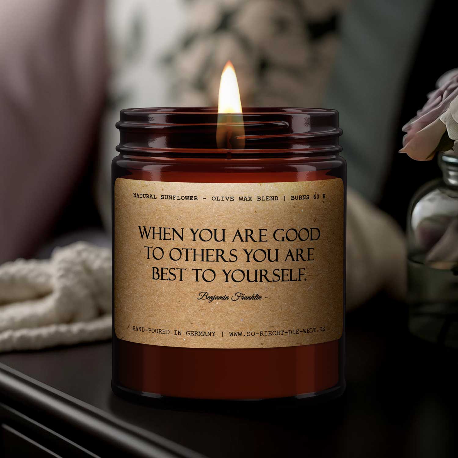 “When you are good to others, you are best to yourself.” – Benjamin Franklin Scented Candle | 240 ml | 450 g | Natural Wax-1