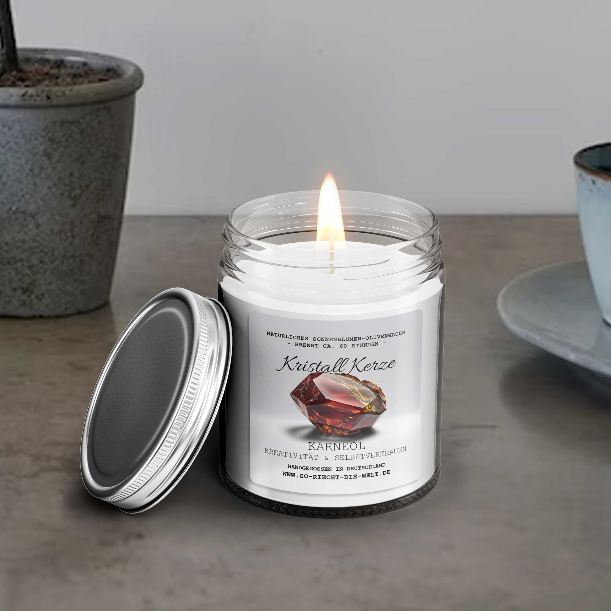 CREATIVITY & SELF-CONFIDENCE – Carnelian Crystal Scented Candle Bergamot | Cashmere-1