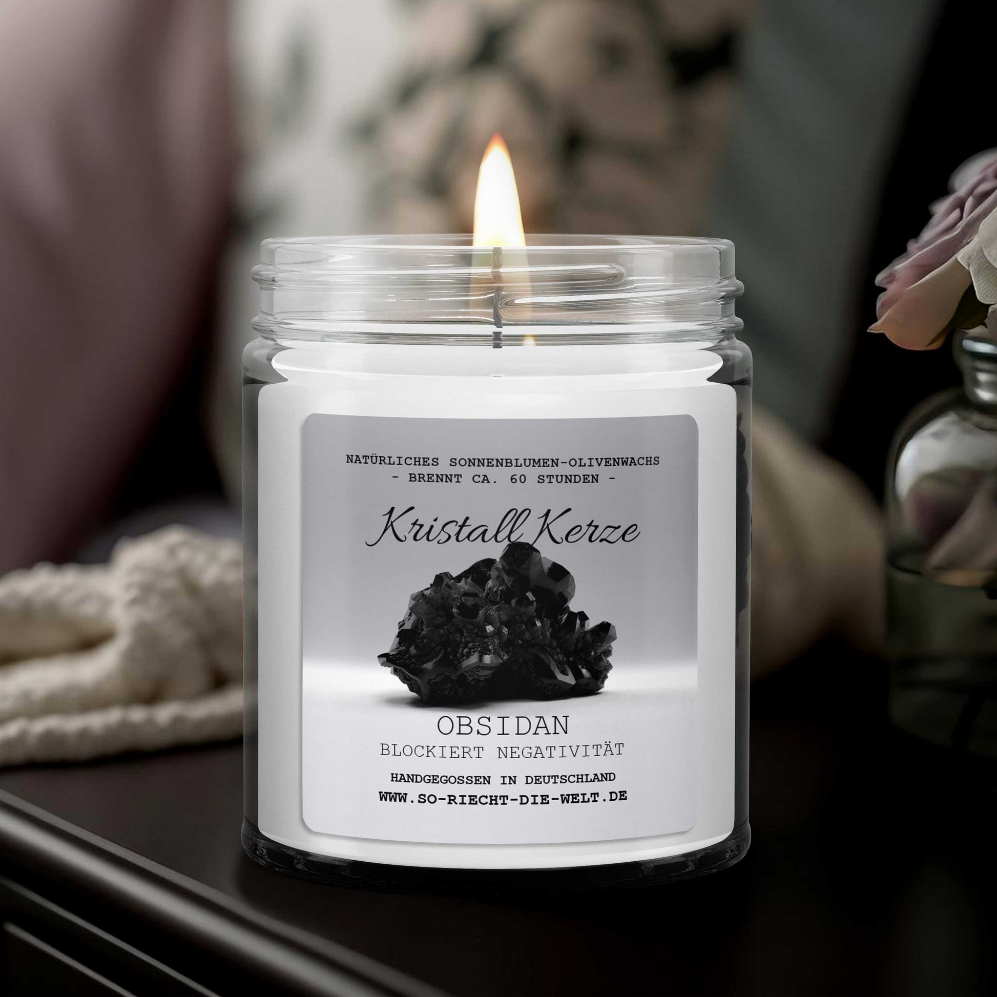 BLOCK NEGATIVITY – Obsidian Crystal Scented Candle – Amber & Myrrh-0