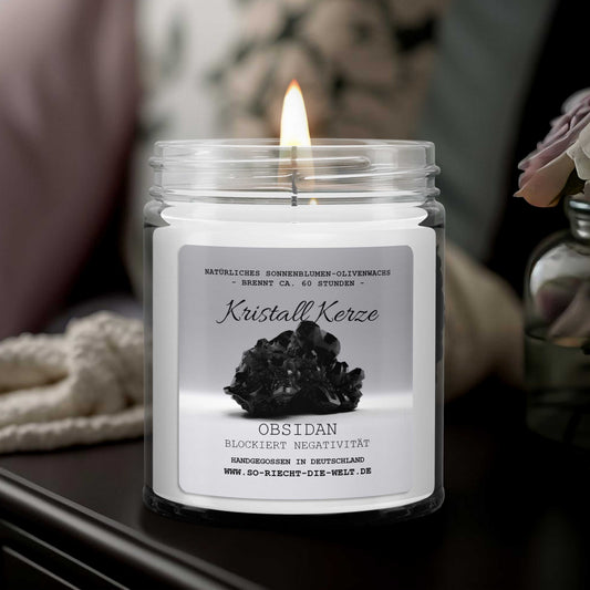 BLOCK NEGATIVITY – Obsidian Crystal Scented Candle – Amber & Myrrh-0