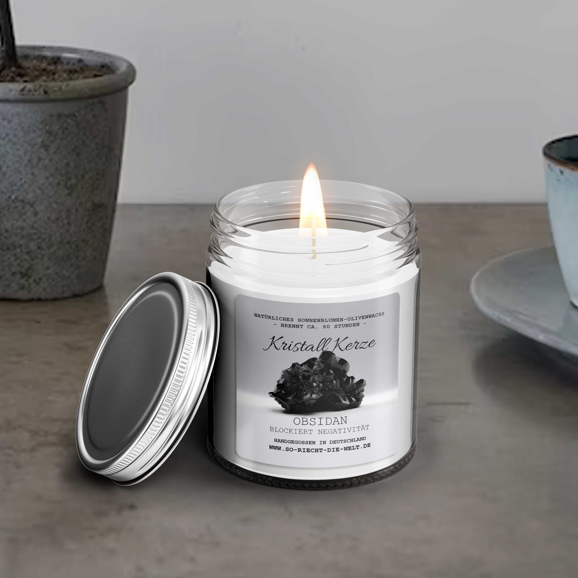 BLOCK NEGATIVITY – Obsidian Crystal Scented Candle – Amber & Myrrh-1