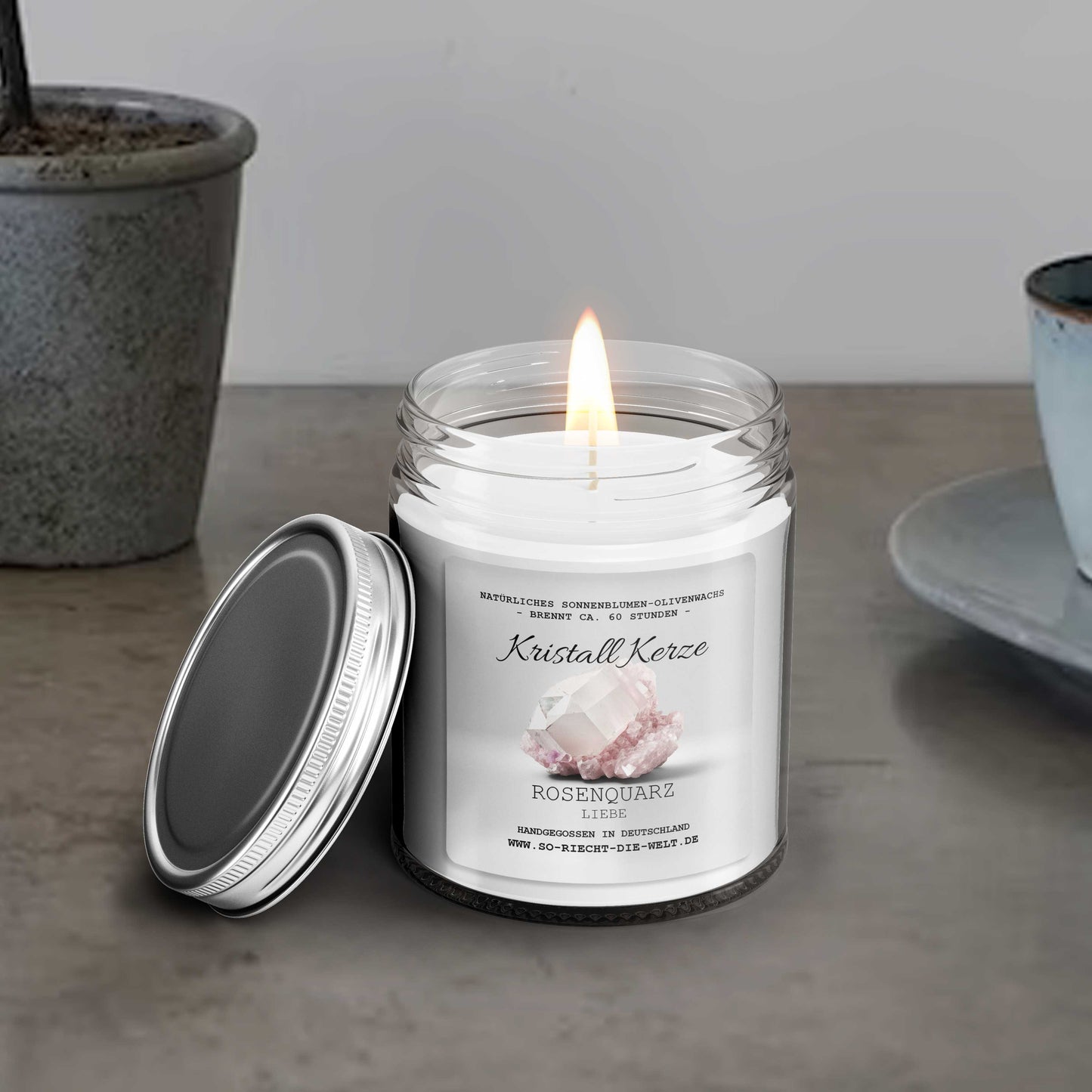 LOVE – Rose Quartz Crystal Scented Candle Cashmere | Patchouli | Jasmine-1