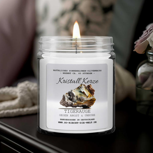 REDUCE FEAR & ANXIETY – Tiger’s Eye Crystal Scented Candle – Amber & Vanilla-0