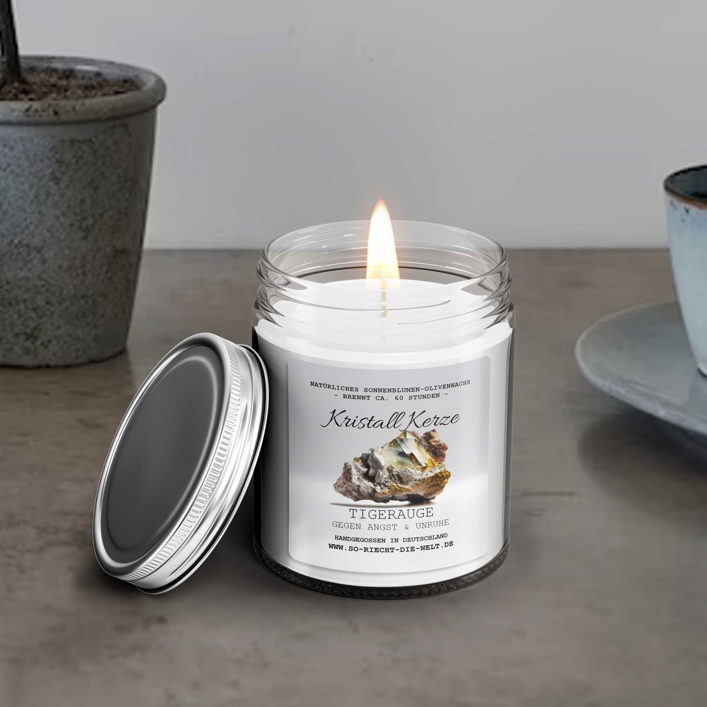 REDUCE FEAR & ANXIETY – Tiger’s Eye Crystal Scented Candle – Amber & Vanilla-1